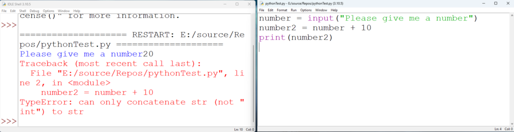 image showing the error if you try and do maths on an input in Python even if the user types a number. - Python Beginners - Data Types 